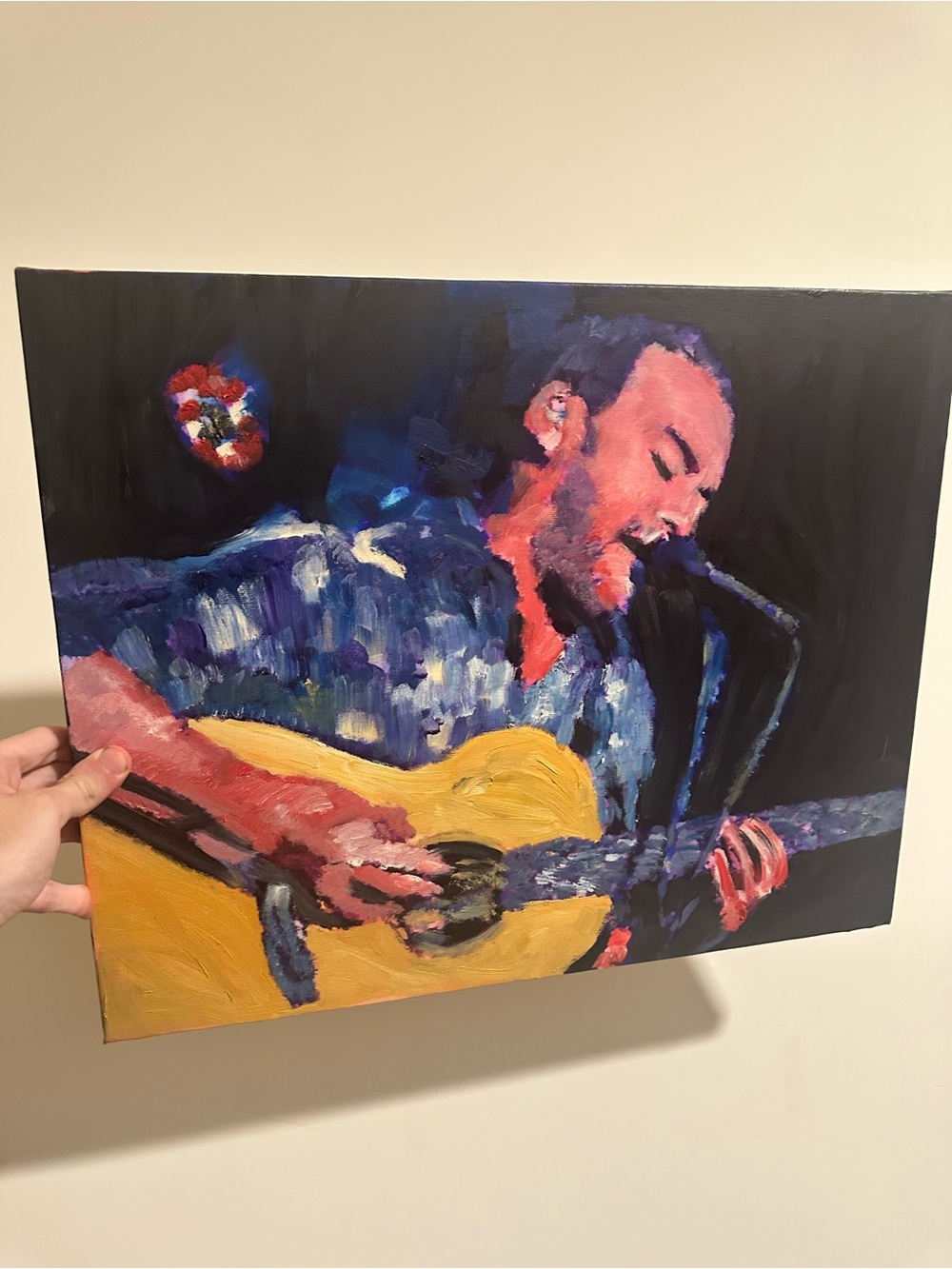 Dave Mathews Painting with Yellow Guitar signed by artist 16x20